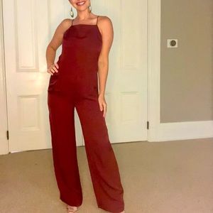 Theory, size 0, burgundy, silk jumpsuit
